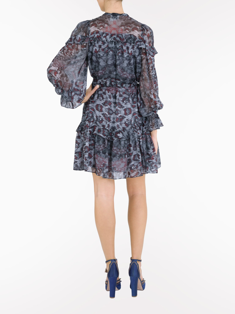 Marchesa BRAIDED LEOPARD FLOUNCED SILK CHIFFON MINI DRESS outlook