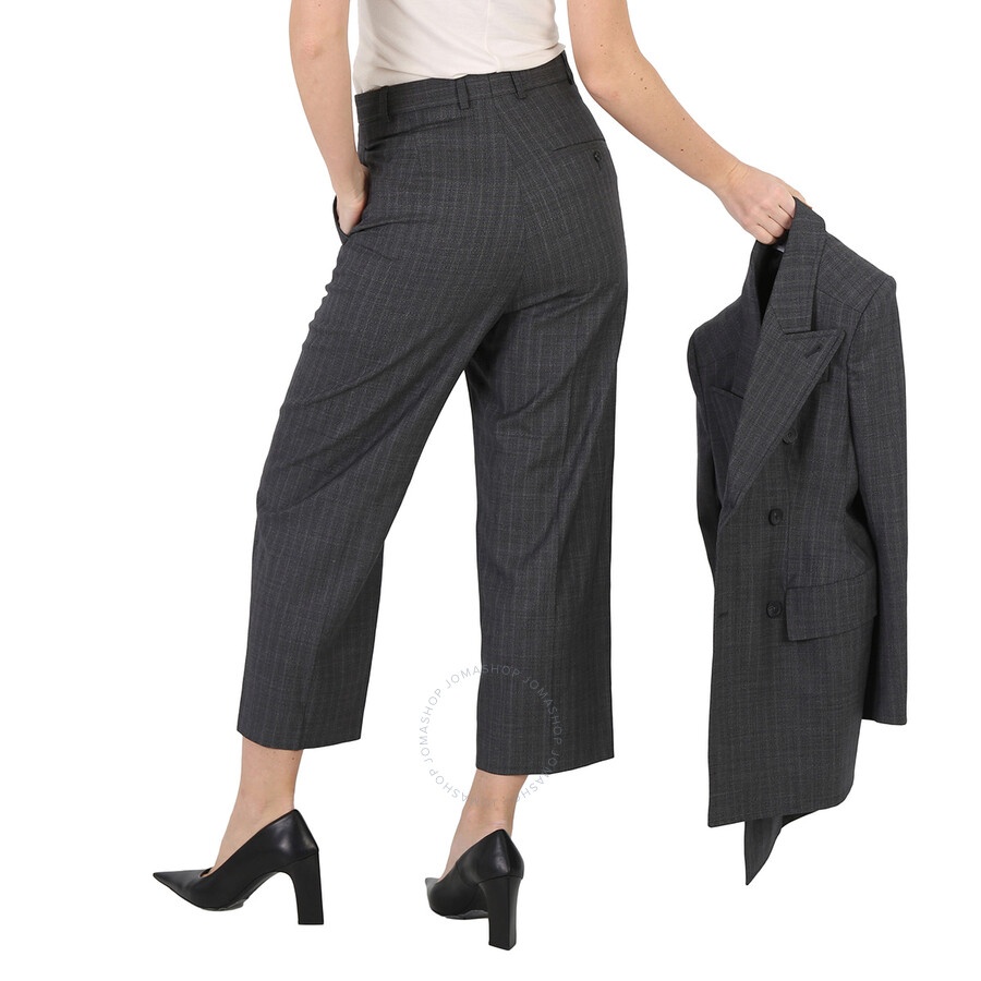 Balenciaga Ladies Grey Pinstripe Pattern Cropped Tailored Pants - 5