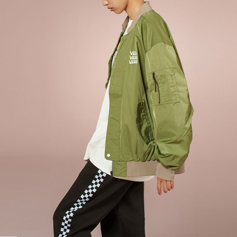 (WMNS) Vans Triple Logo Baseball Jacket 'Green' VN000BZEZBF - 4