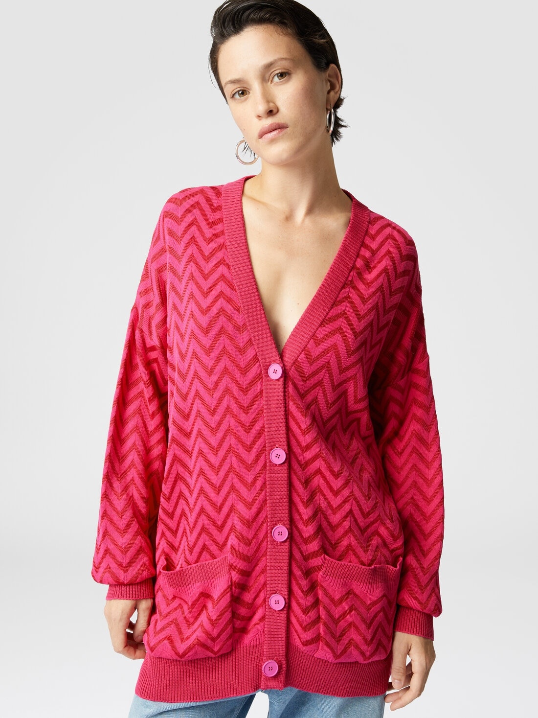 Tonal chevron oversized cardigan - 4