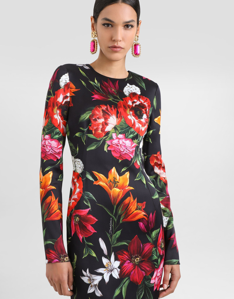 Printed fitted satin dress 4