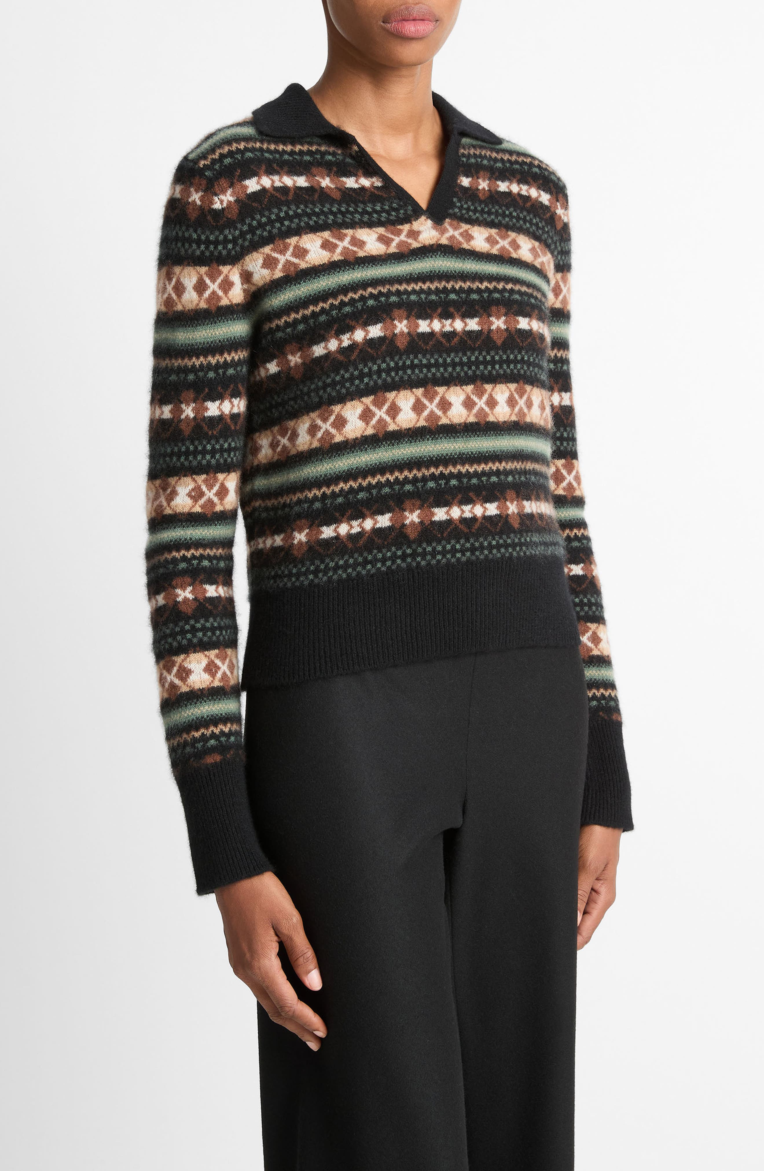 Vince Fair Isle Cashmere Polo Sweater in Cacao/malachite Comb at Nordstrom - 3