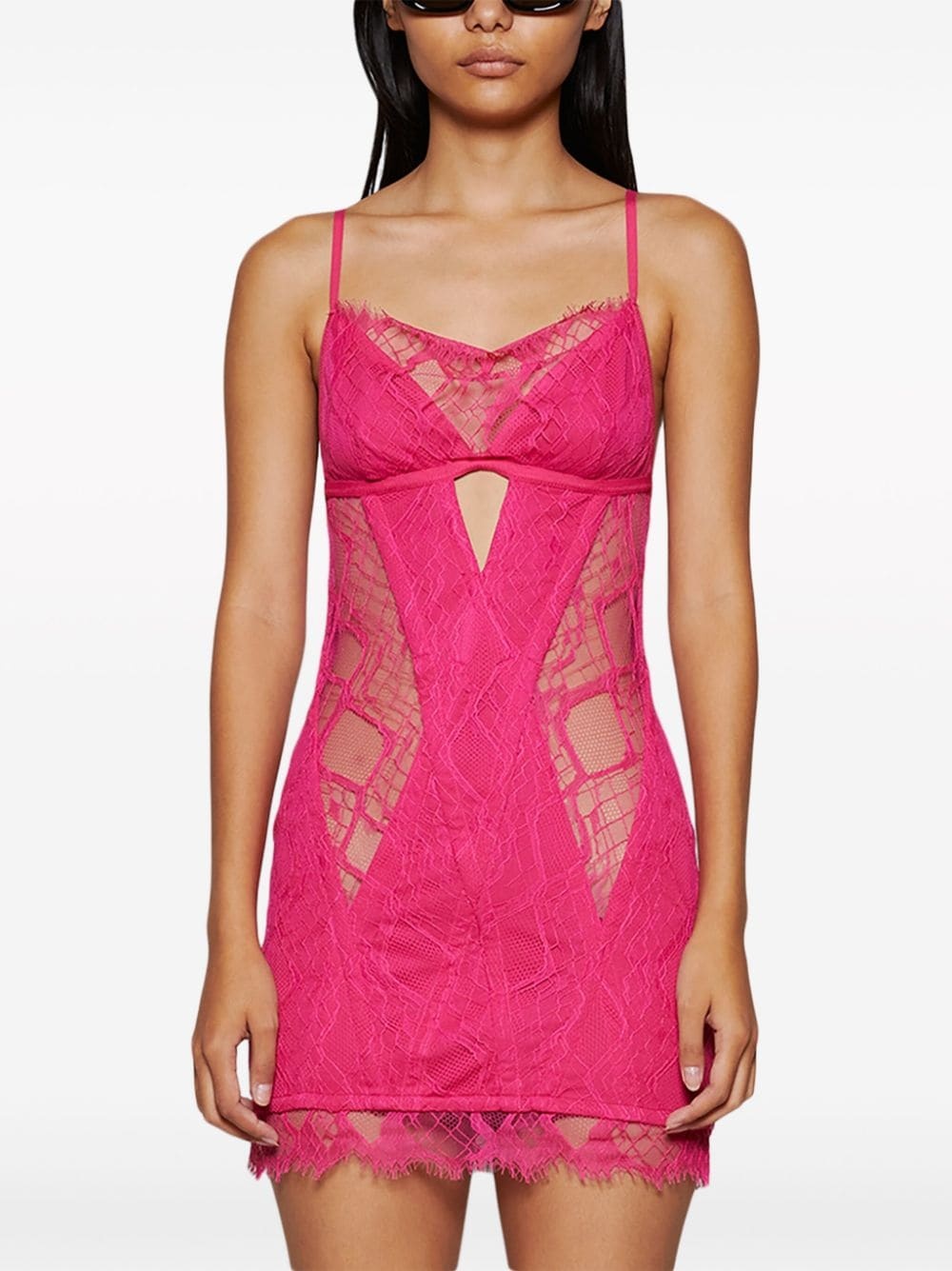 lace-overlay cut-out minidress - 3