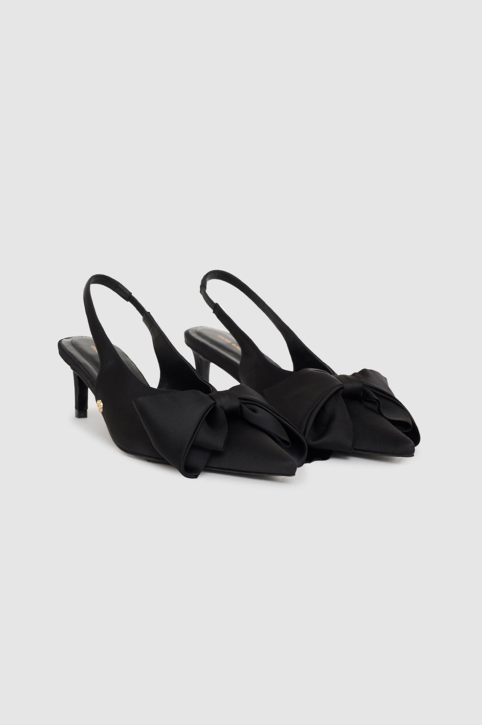 Nina Heels With Bow - Black Satin - 4