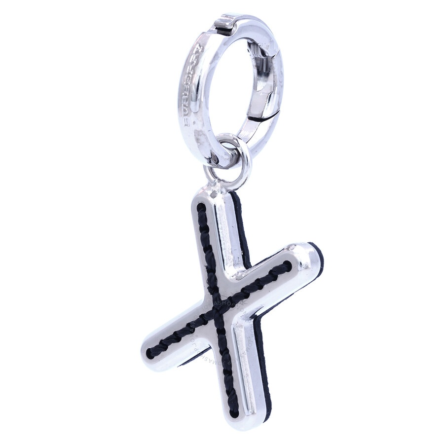 Burberry Leather-Topstitched 'X' Alphabet Charm in Palladium/Back - 3