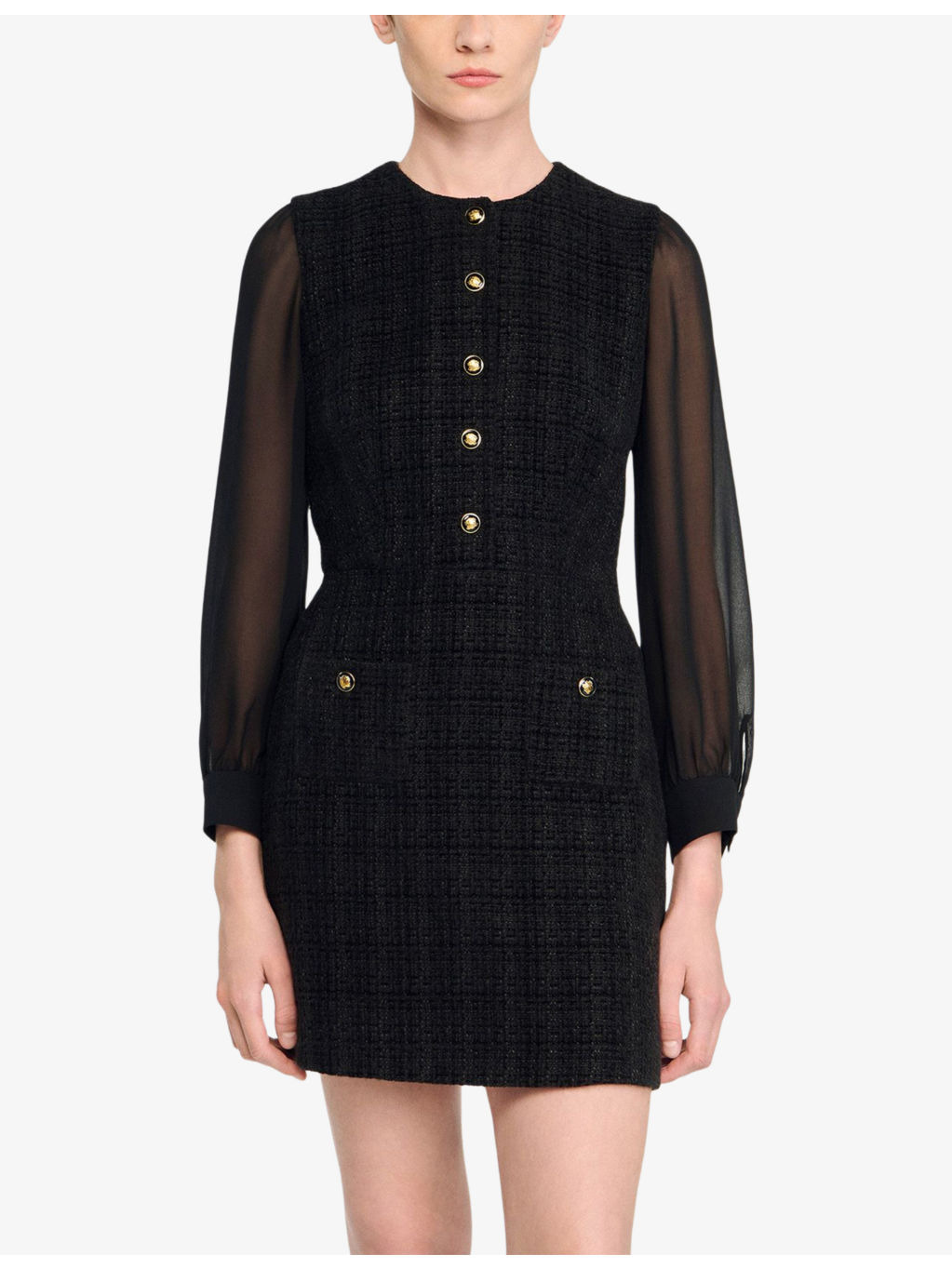 Round-Neck Button-Down Woven Mini Dress - 3