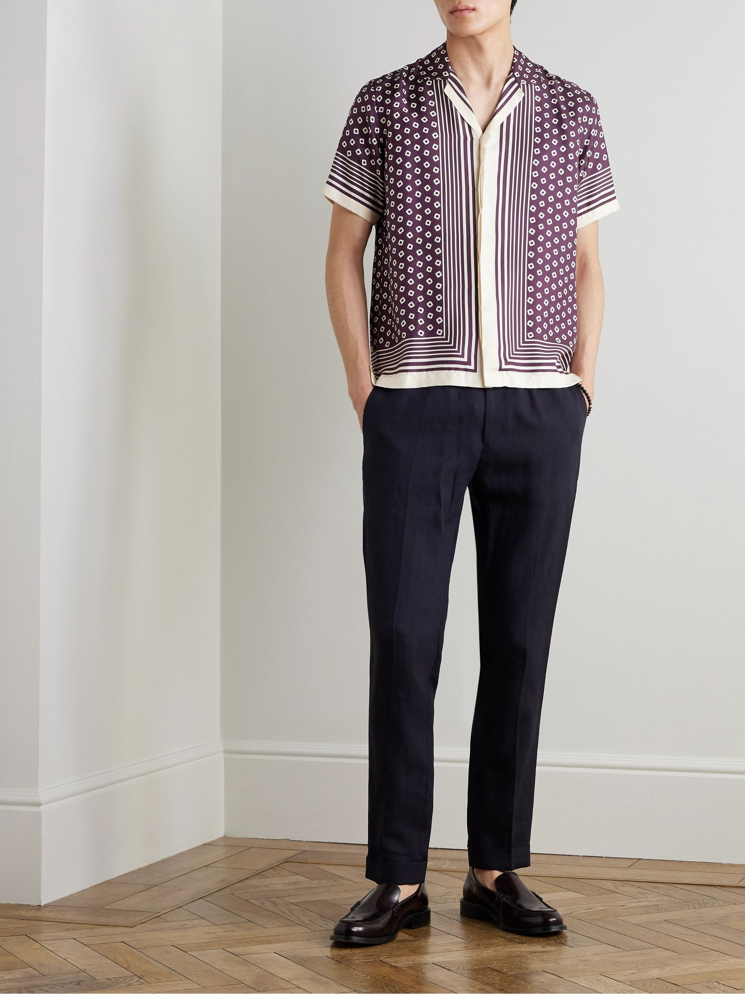 Maitan Camp-Collar Printed Silk-Twill Shirt Burgundy - 2