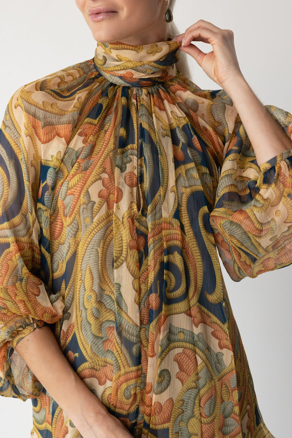 High Neck Printed Blouse - 2