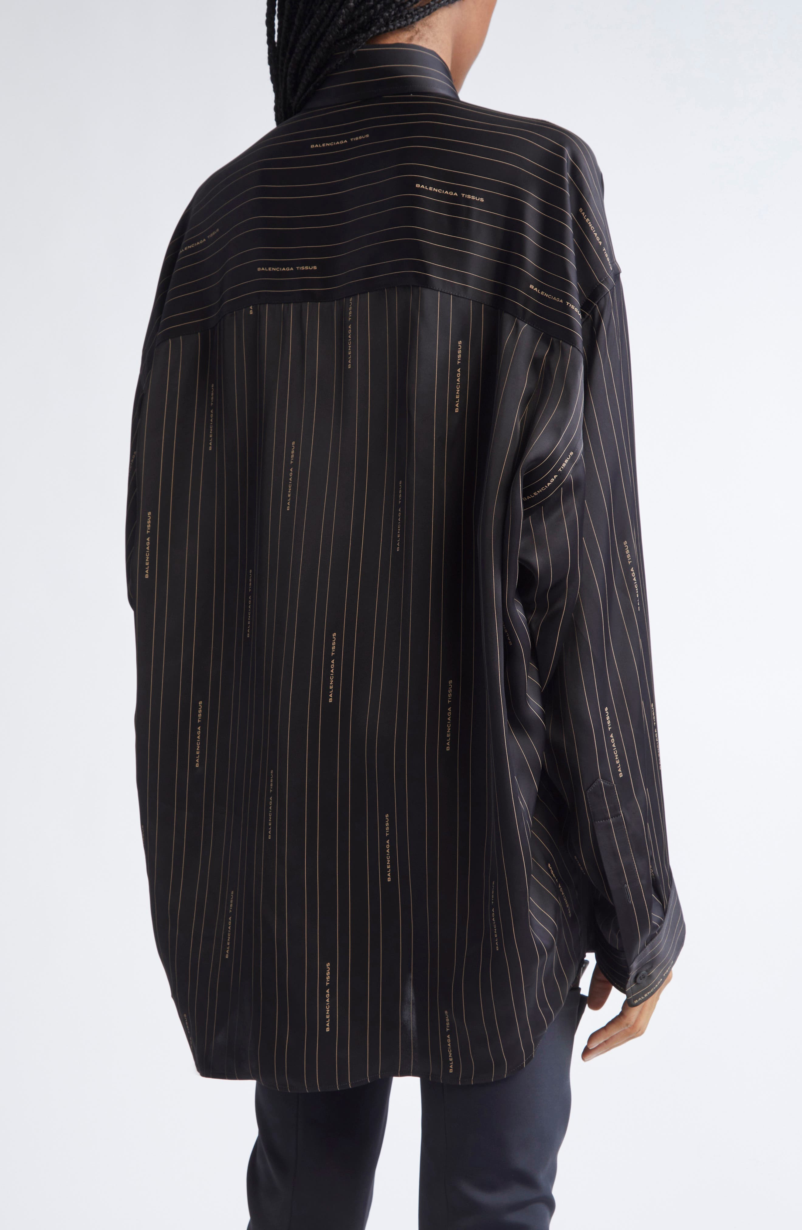 Balenciaga Logo Stripe Cocoon Button-Down Shirt in 1264 Black/Camel at Nordstrom - 3