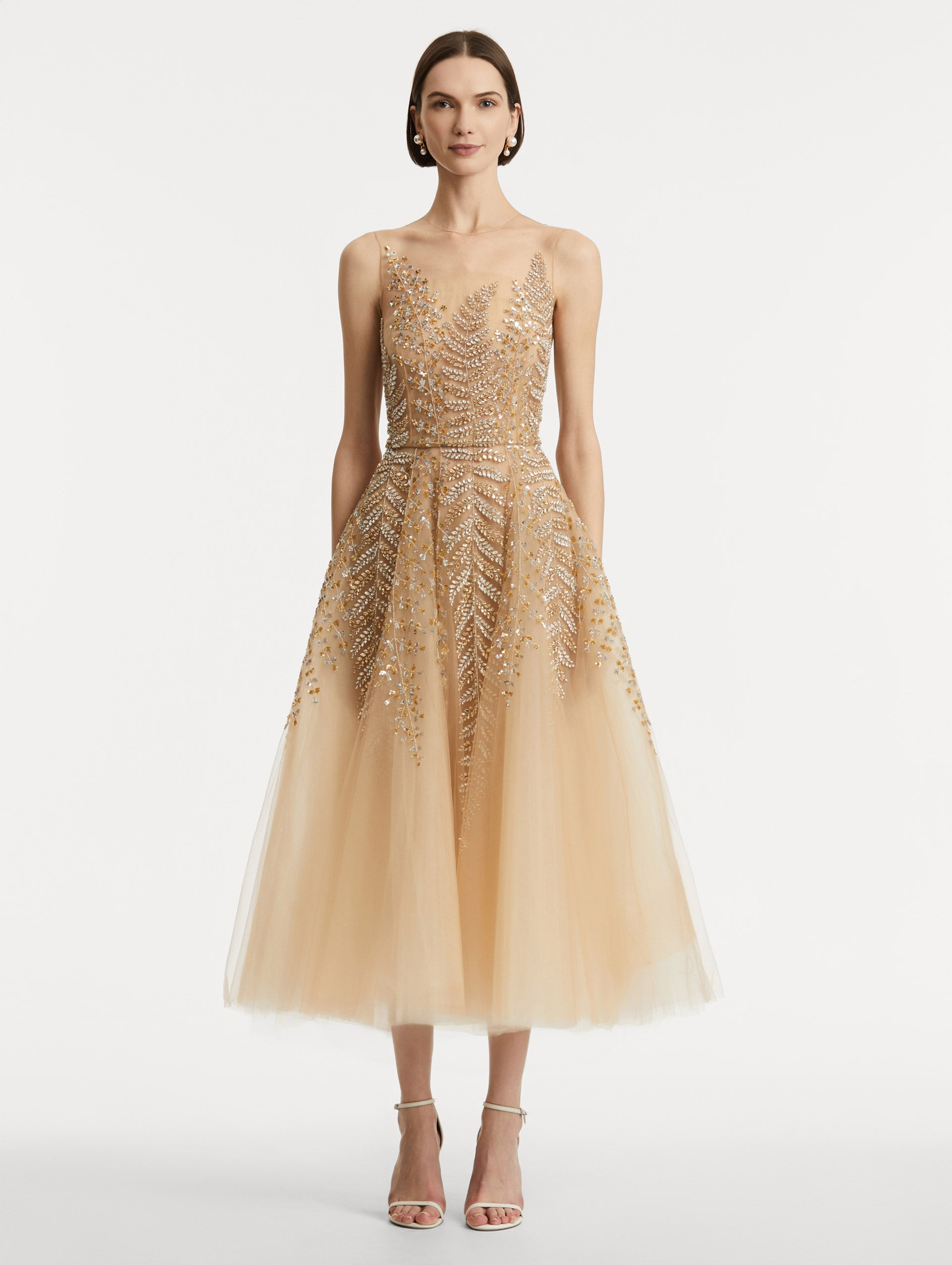 FERN EMBROIDERED ILLUSION COCKTAIL DRESS - 2