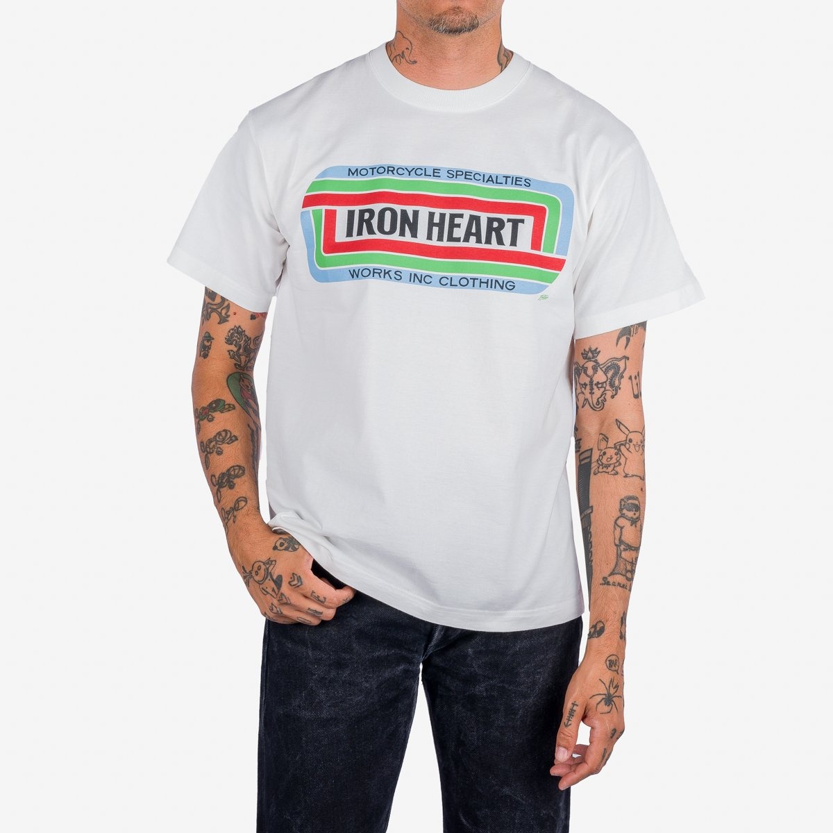 IHT-2405-WHT 7.5oz Printed Loopwheel Crew Neck T-Shirt - White - 2