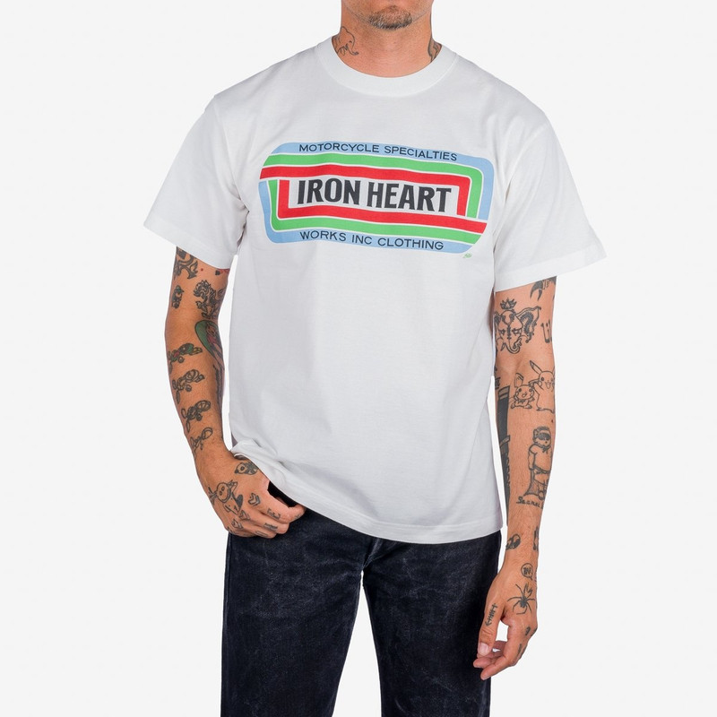 Iron Heart IHT-2405-WHT 7.5oz Printed Loopwheel Crew Neck T-Shirt - White outlook