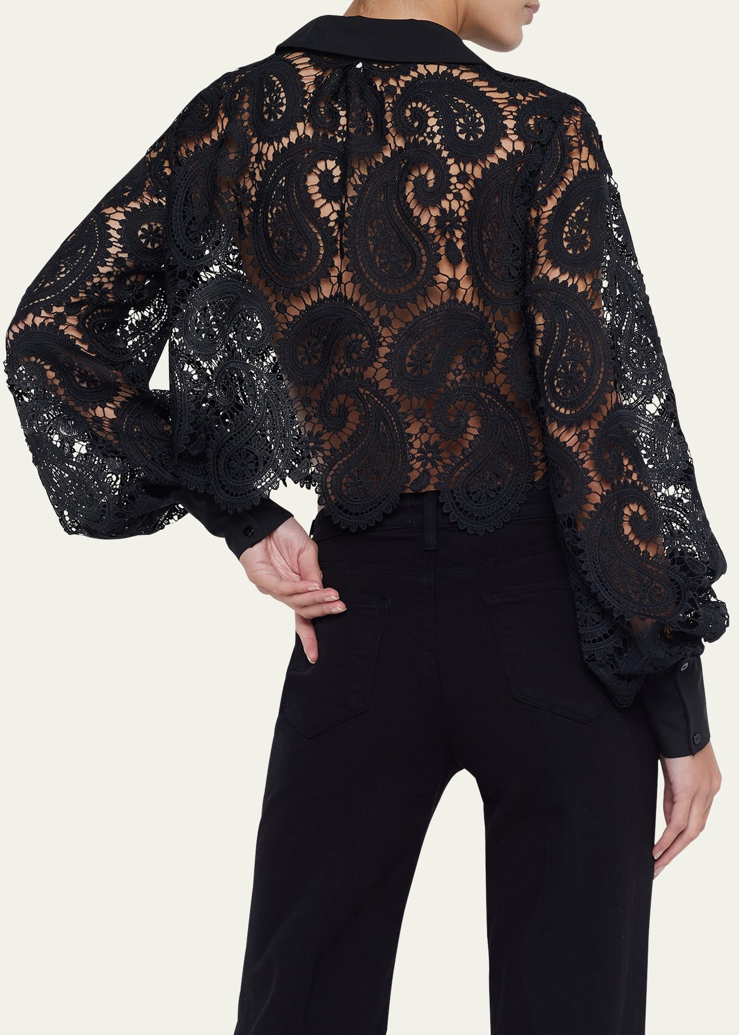 Odelia Paisley Lace Cropped Button-Front Blouse - 3