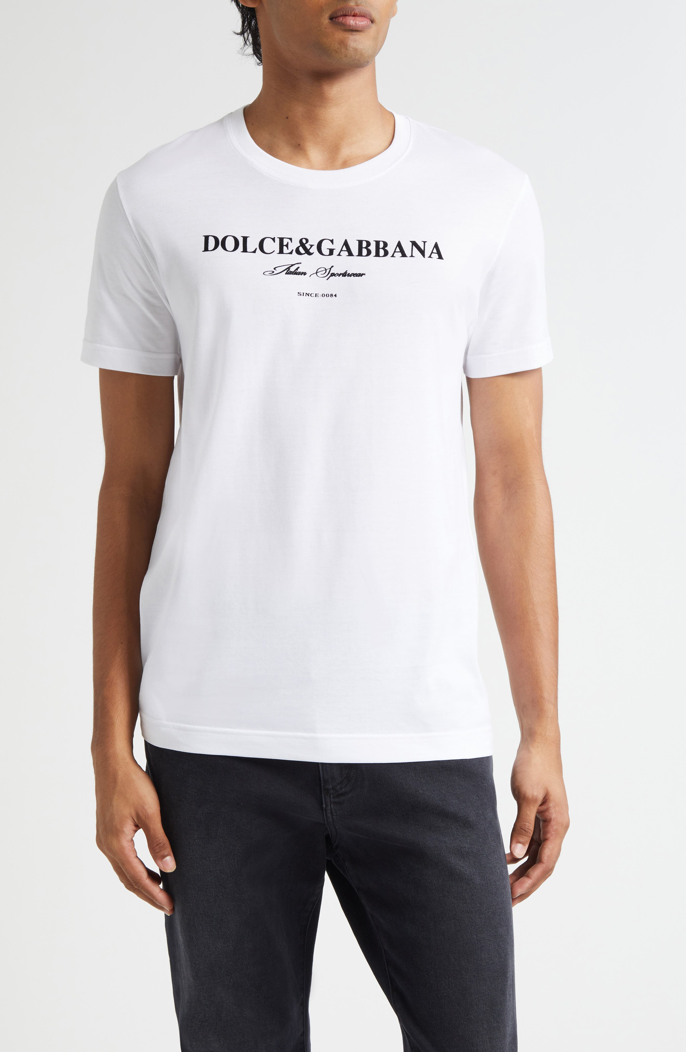 Dolce&Gabbana Flocked Logo T-Shirt in W0800 Bianco Ottico at Nordstrom - 1