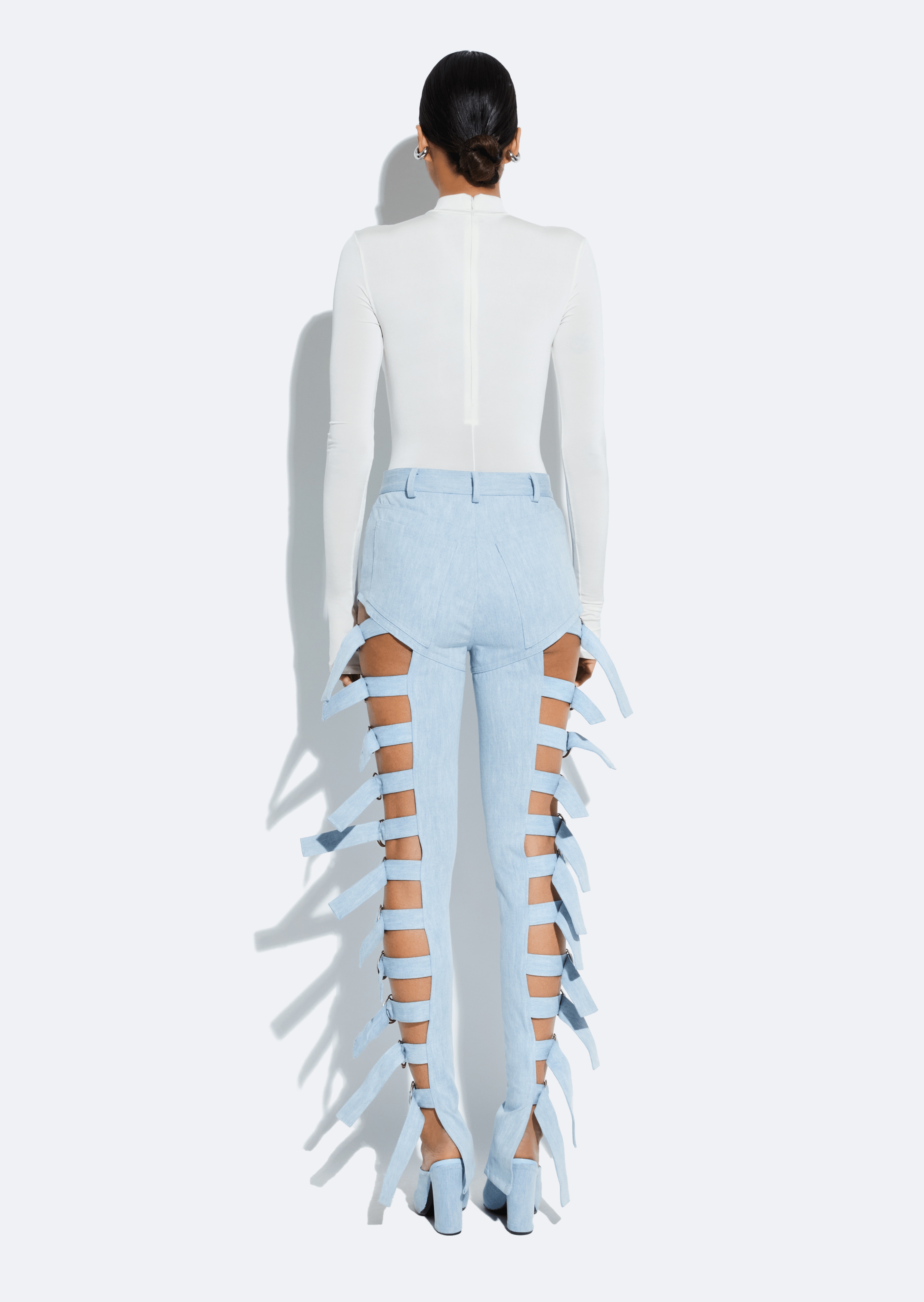 Washed Denim Side Buckle Pant - 5