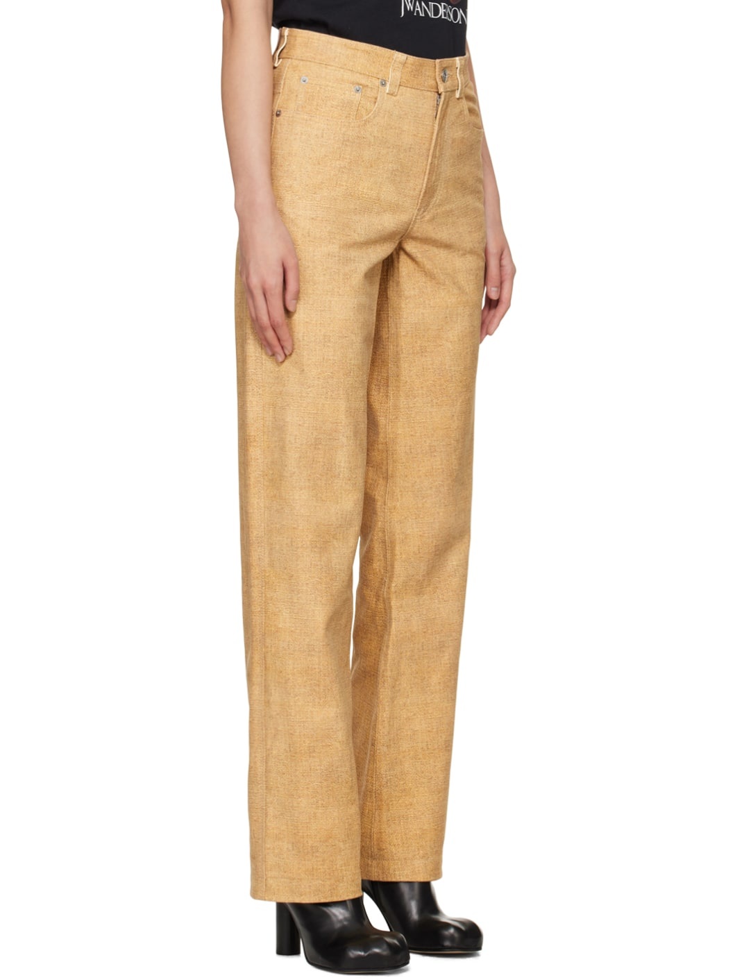 Beige Straight-Fit Leather Pants - 2