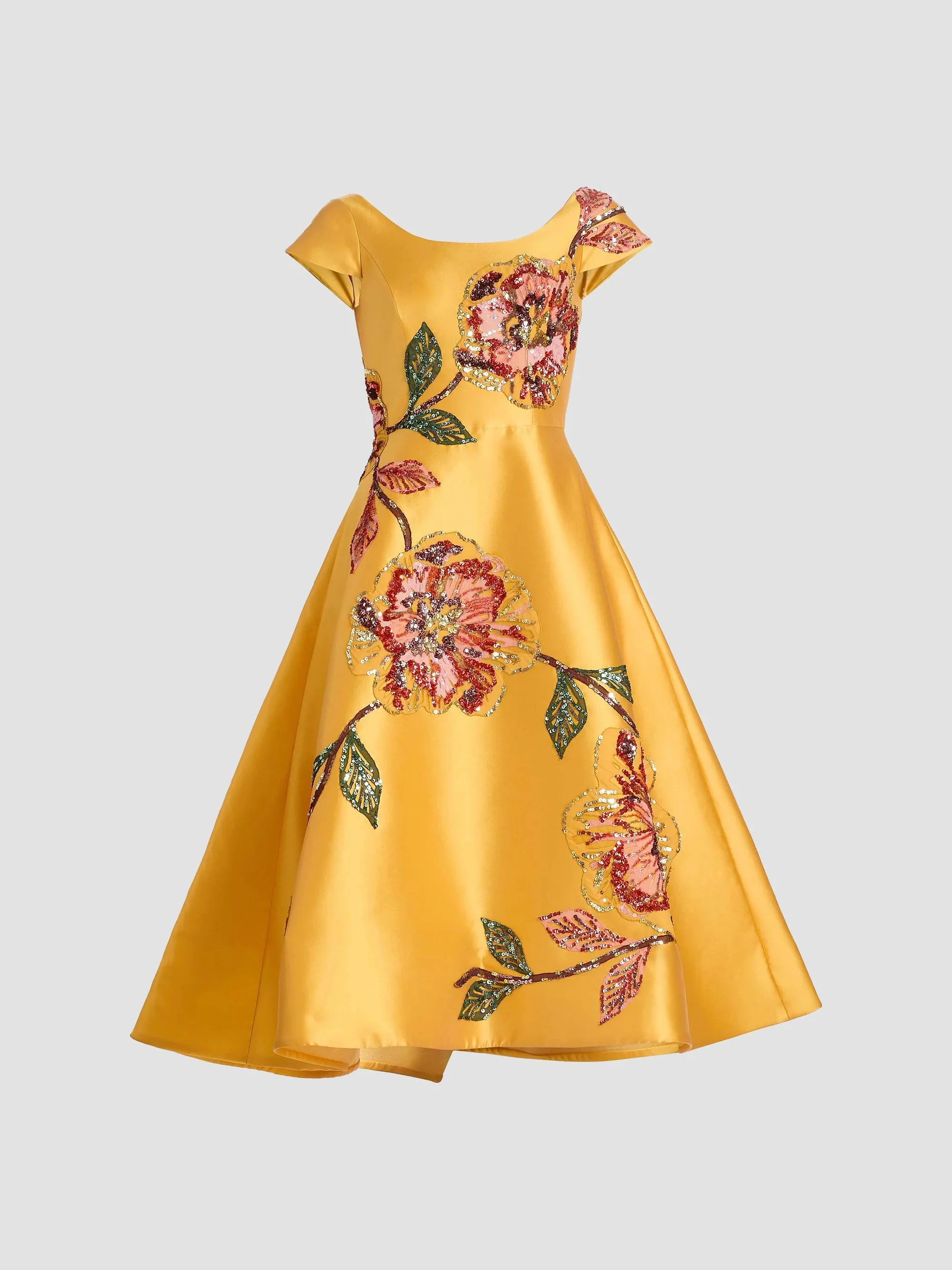 Women's Embellished Floral Mikado Cocktail Dress - Marigold - 1