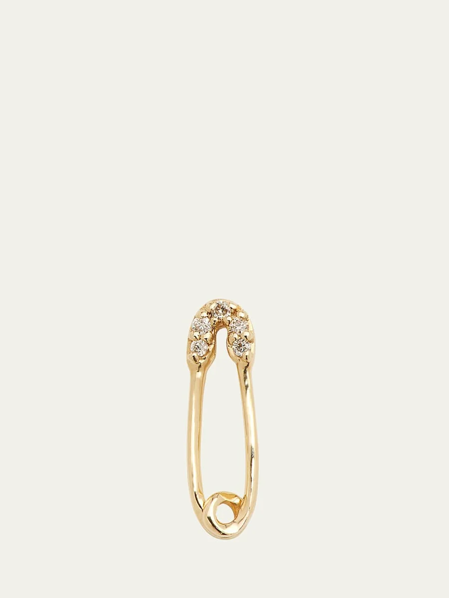 14K Yellow Gold Diamond Safety Pin Stud Earring, Single - 1
