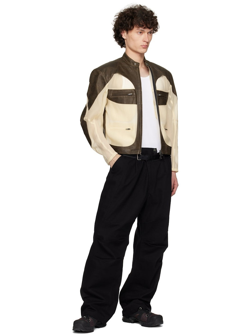 Andersson Bell Brown & Off-White Faux-Leather & Sheer Rider Jacket outlook