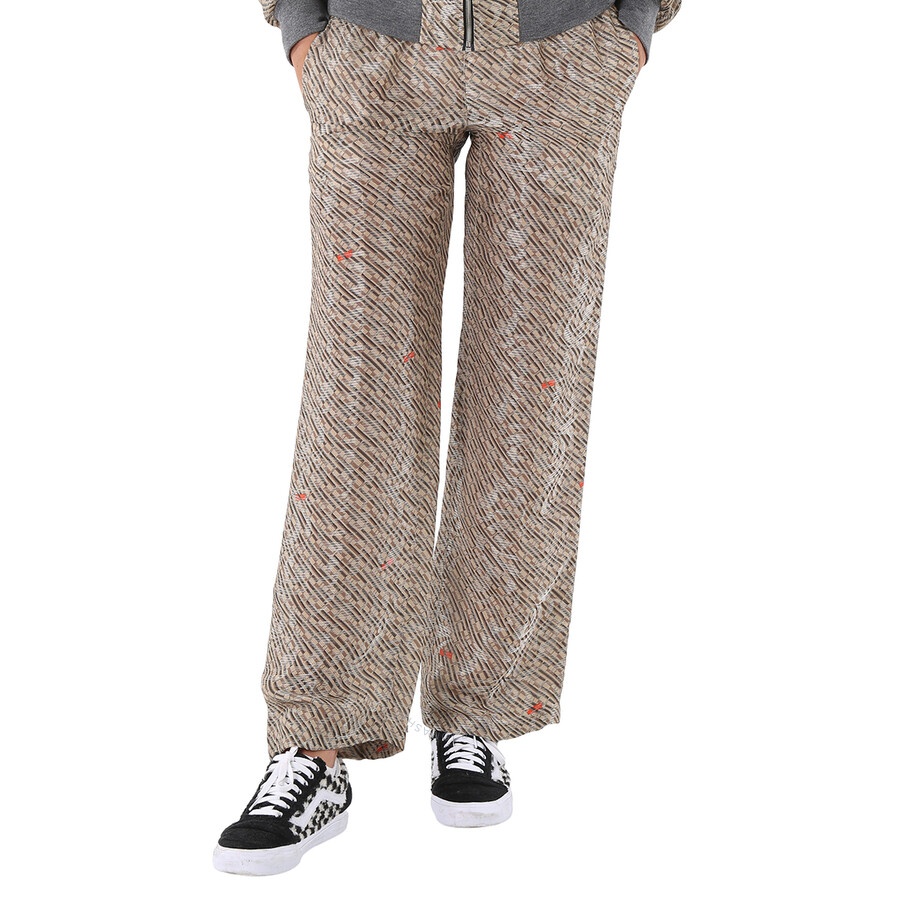 System Ladies Beige Glossy Printed Pants, Brand Size 34 (US Size 4) - 3