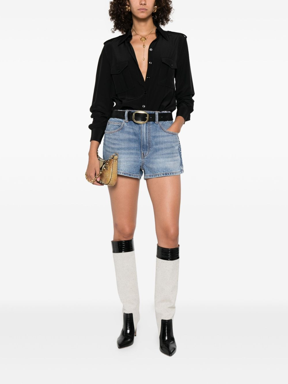 point-collar silk shirt - 2