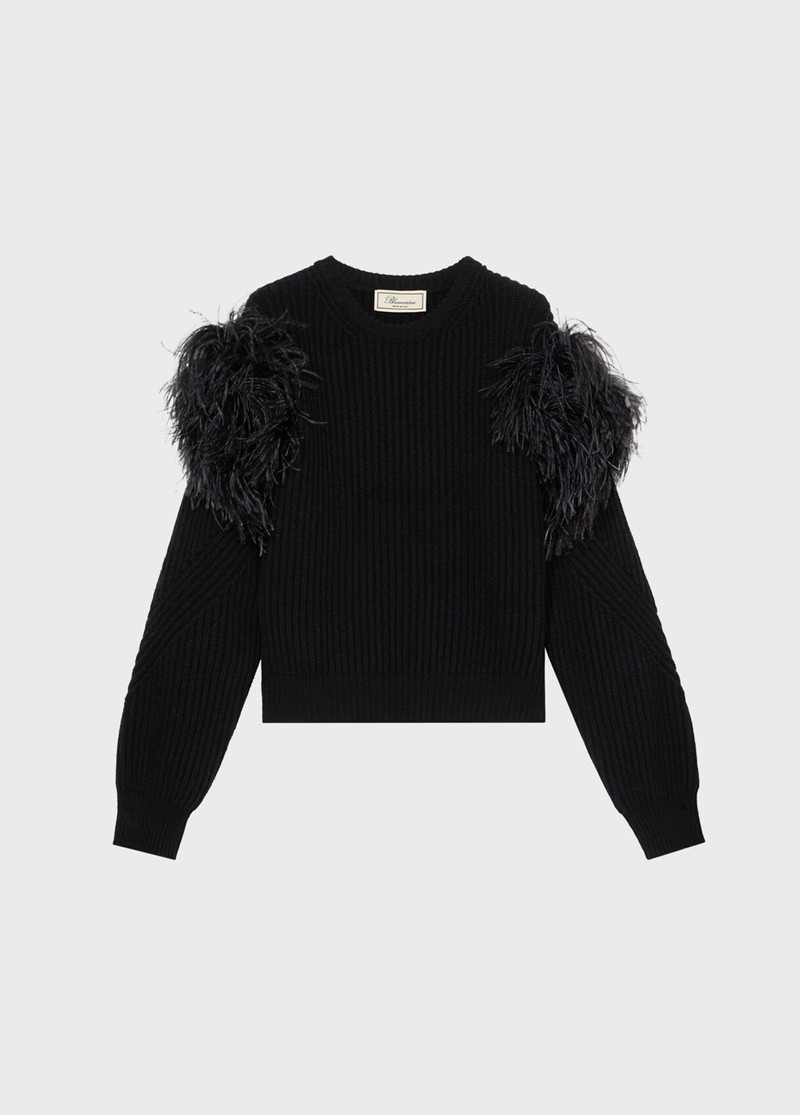 RIBBED WOOL SWEATER WITH FEATHERS 1