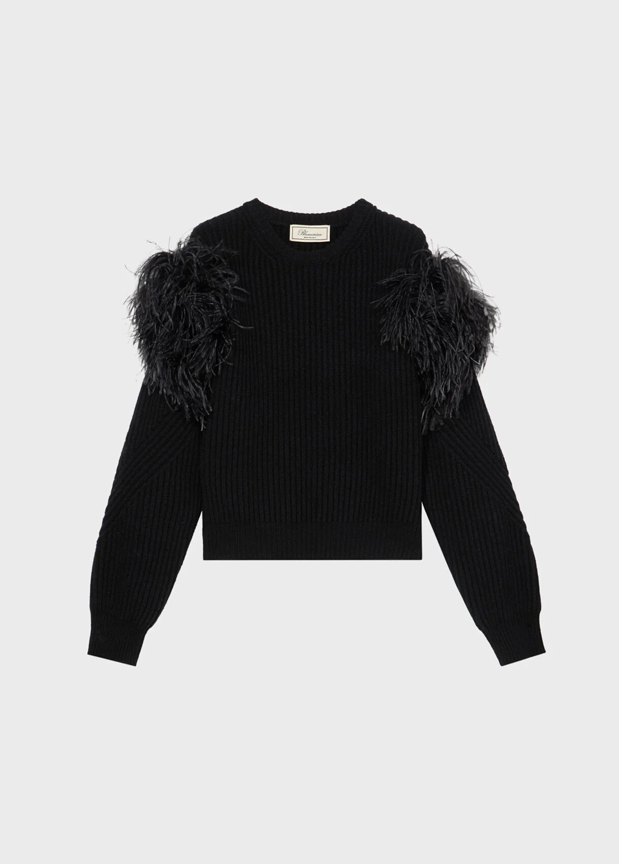 RIBBED WOOL SWEATER WITH FEATHERS - 1