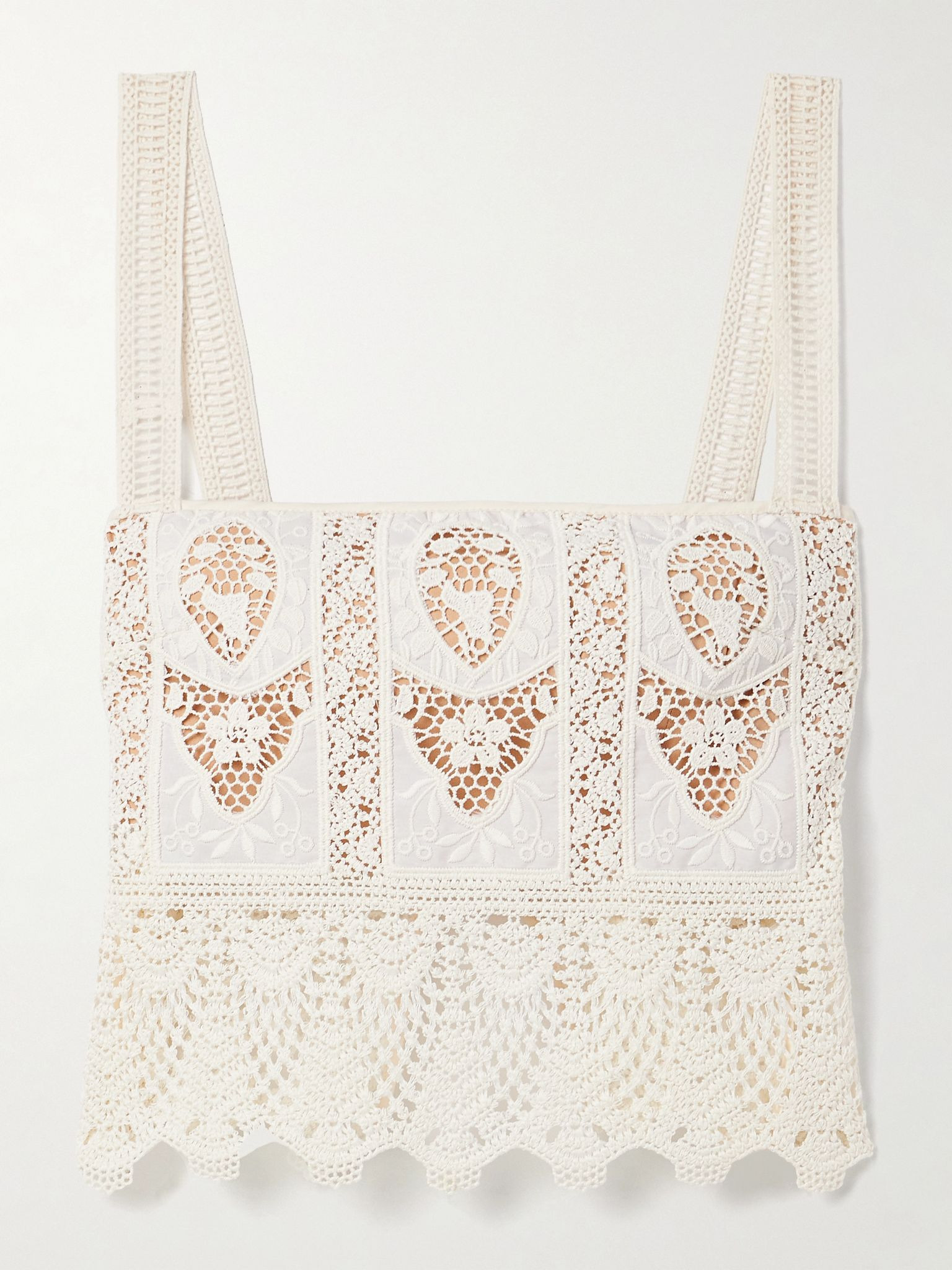Casablanca cropped embroidered voile and crocheted tank White - 1