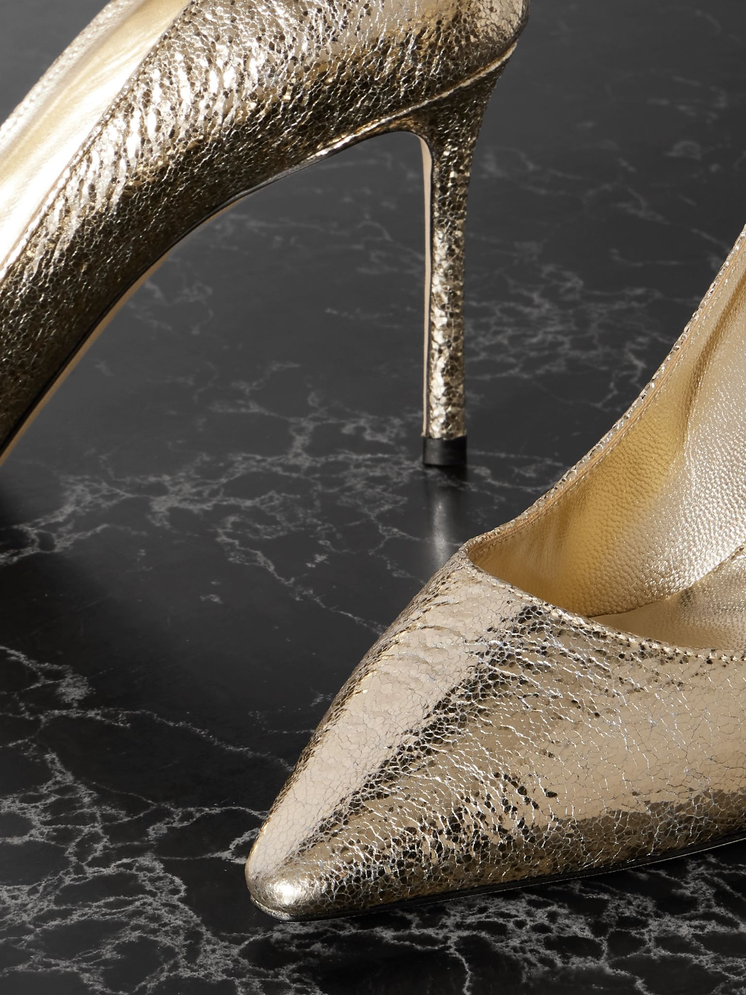 Romy metallic crinkled-leather pumps Gold - 4