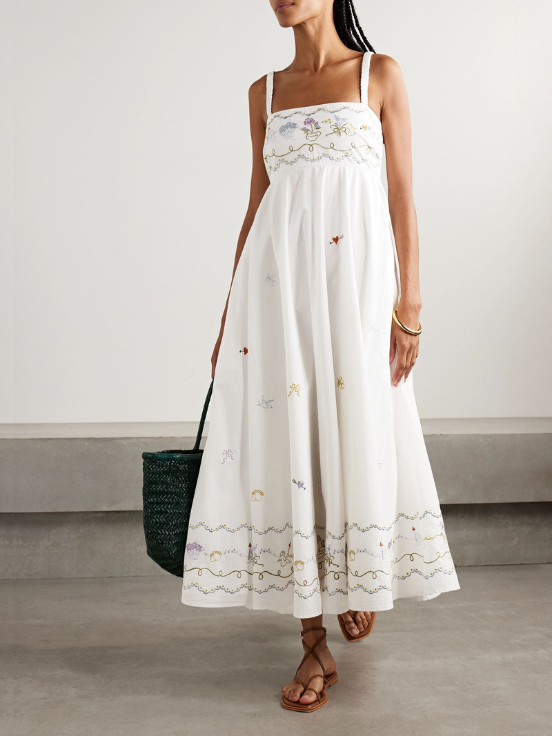 ALÉMAIS Giulia shirred embroidered organic cotton-poplin maxi dress Cream outlook