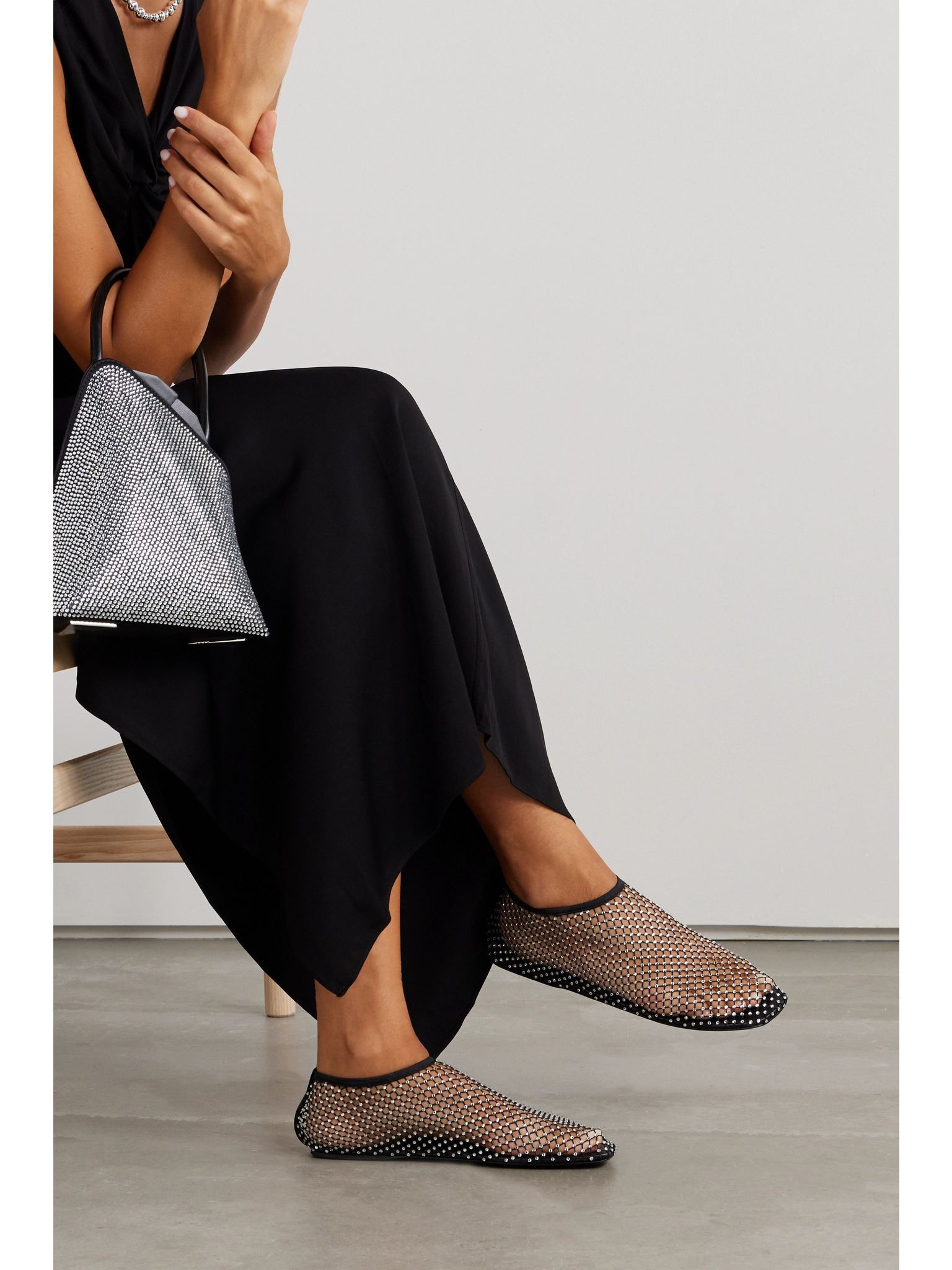 Minette crystal-embellished mesh ballet flats Black - 2