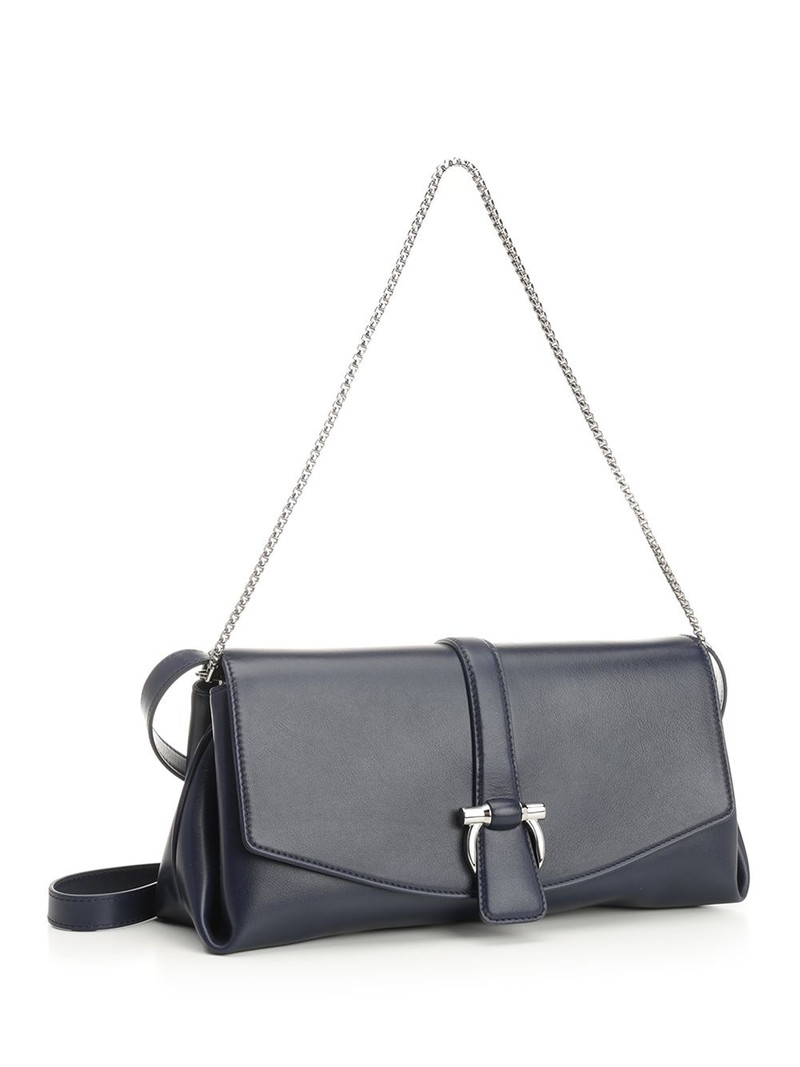 FERRAGAMO Gancino Pouch Medium Shoulder Bag With Shoudler Strap And Chain Shoulder Bags Blue outlook