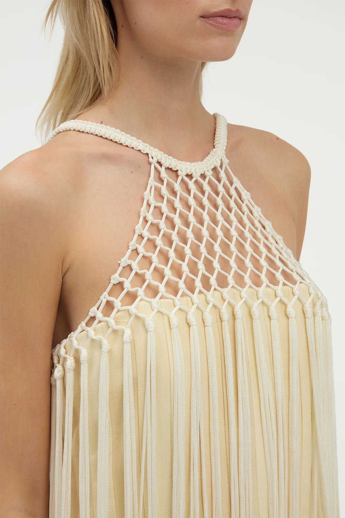 Tacia Fringe Maxi Dress in Ivory Silk - 5