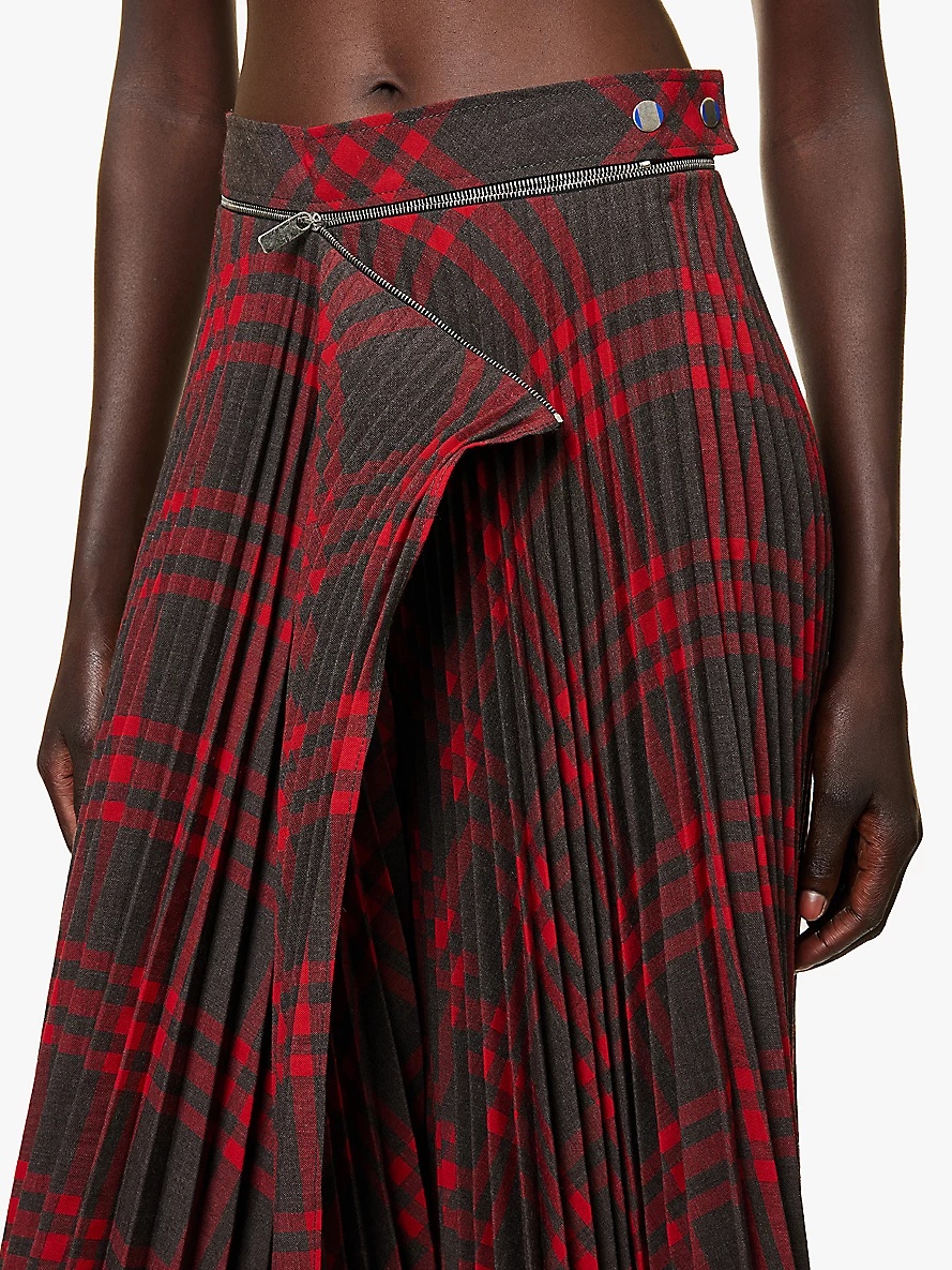 Checked pleated woven midi skirt - 5