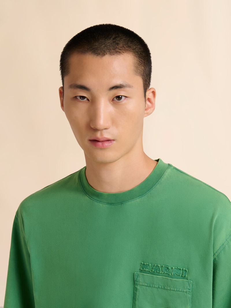 GREEN COTTON T-SHIRT WITH MARNI PATCHES 4