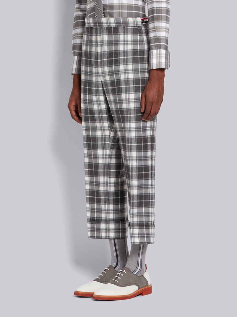 Thom Browne Medium Grey Tartan Check Wool Flannel Suiting Low Rise Drop Crotch Side Tab Trouser outlook