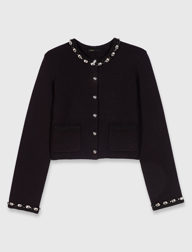 Cropped jewellery detail cardigan 1