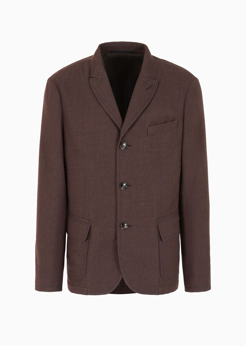 Single-breasted crinkled wool flannel jacket 1