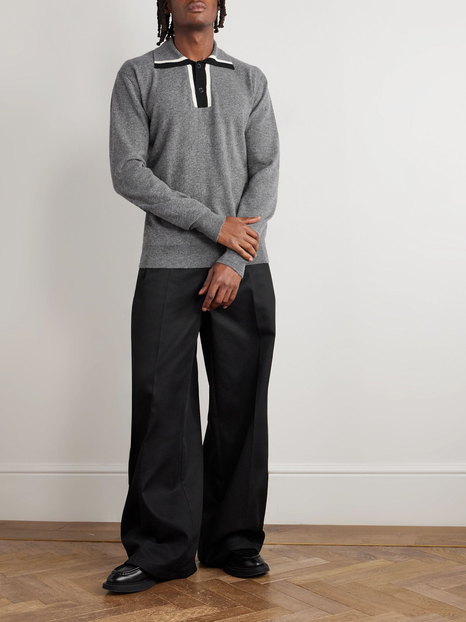 Logo-Embroidered Virgin Wool Polo Shirt Dark gray - 2