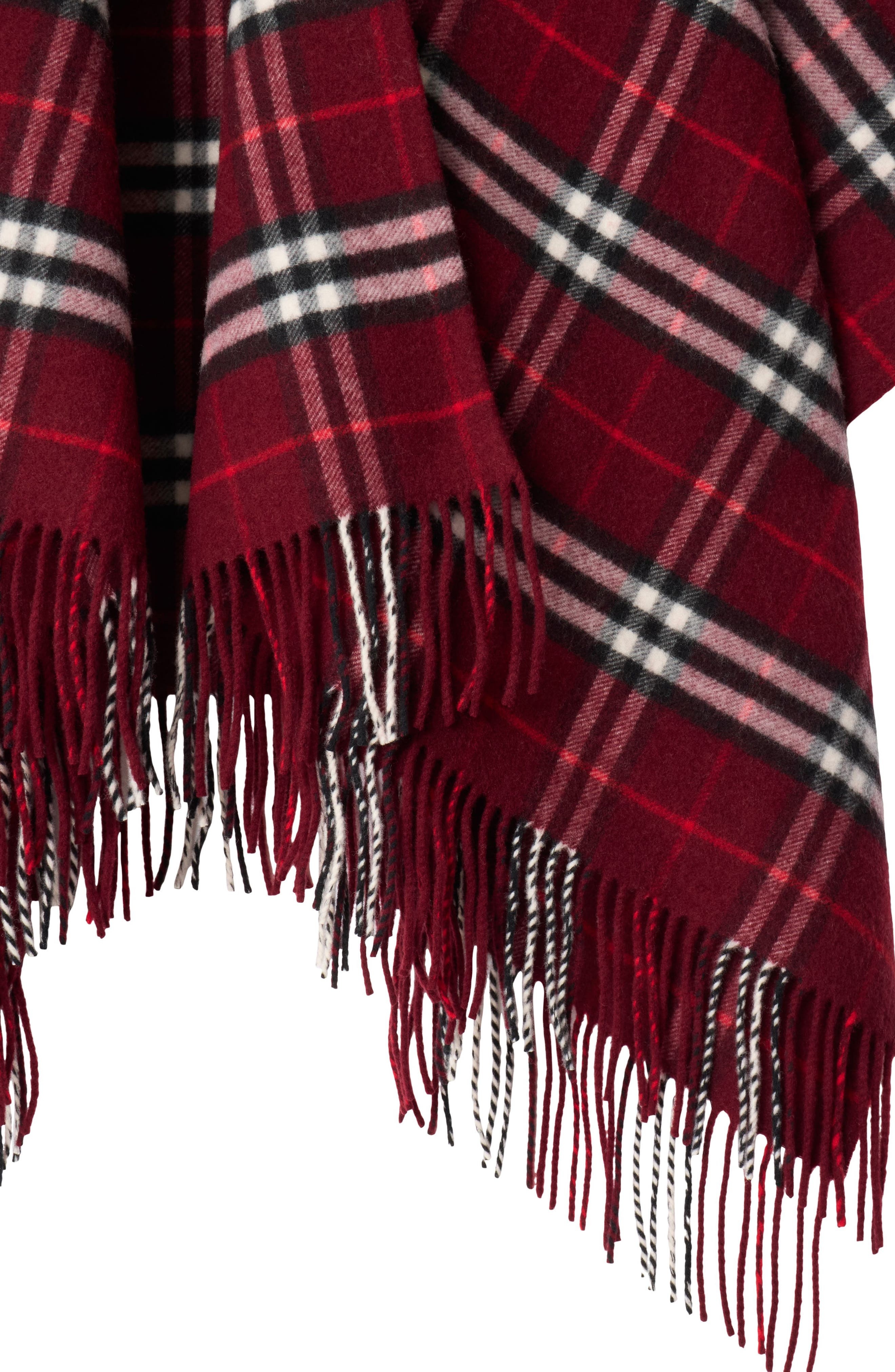 burberry Check Double Face Wool & Cashmere Cape in Oxblood at Nordstrom - 4