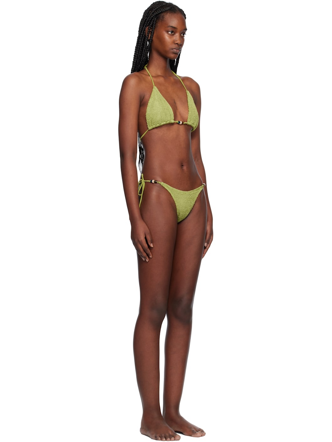 Green Beaded Ingrid Triangle & Beaded Tie Side Vista Bikini - 2
