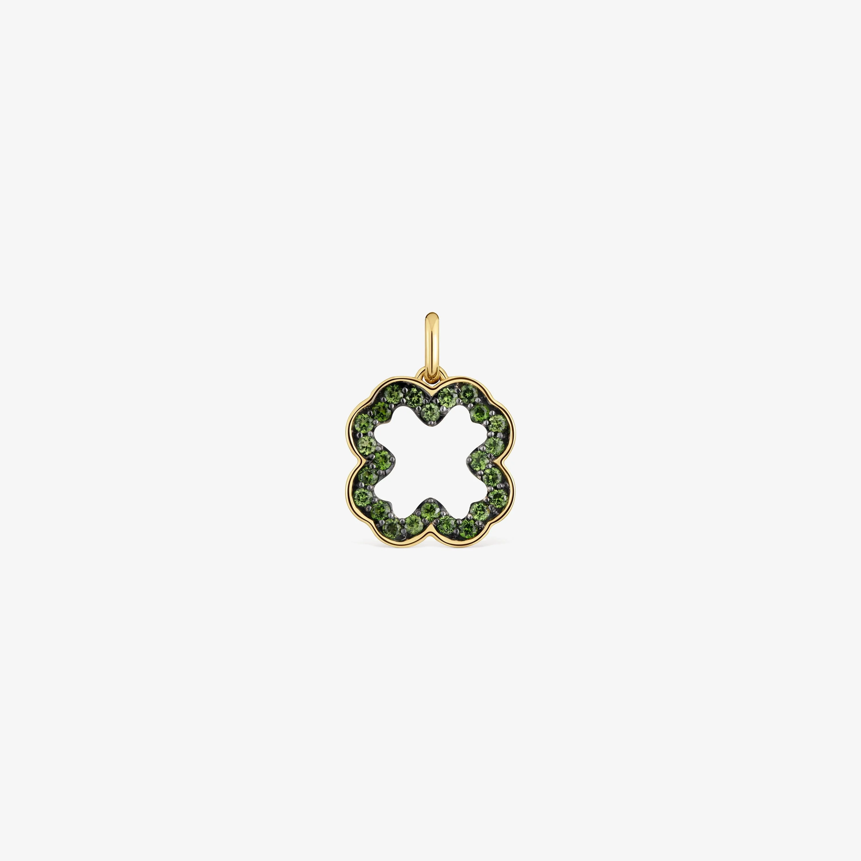 14K solid gold clover Pendant with chrome diopside Medallions - 1