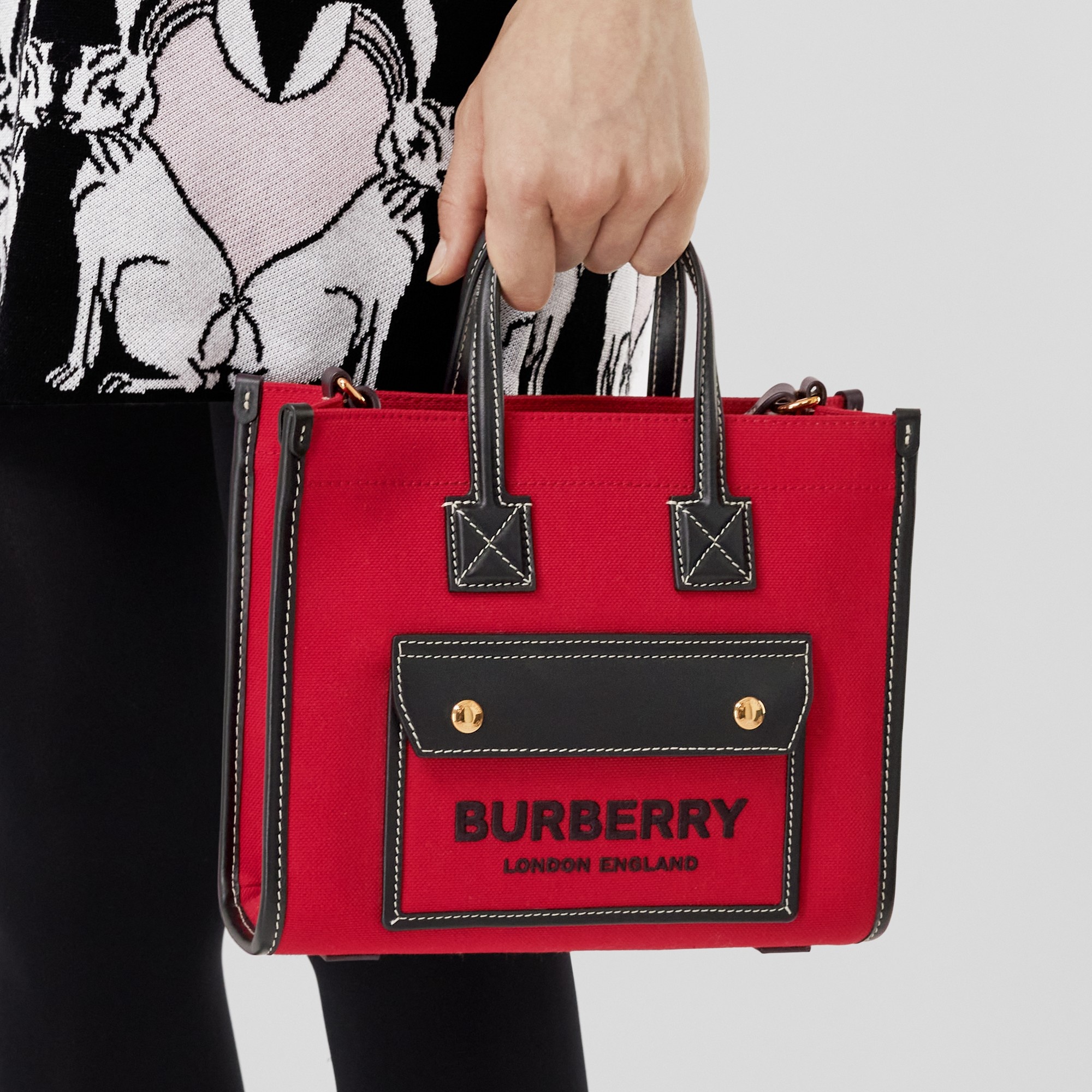Two-tone Canvas and Leather Mini Freya Tote - 10