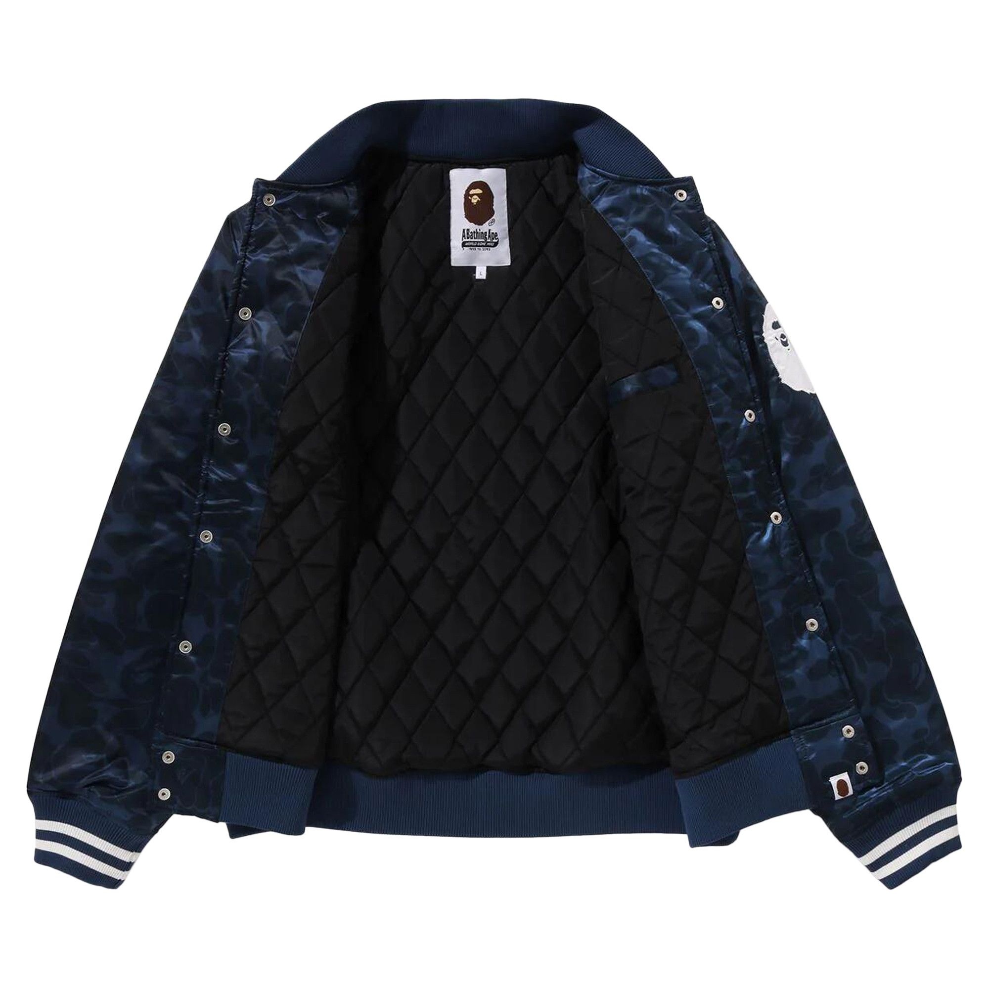 BAPE Solid Camo NYC Logo Nylon Varsity Jacket 'Navy' - 3