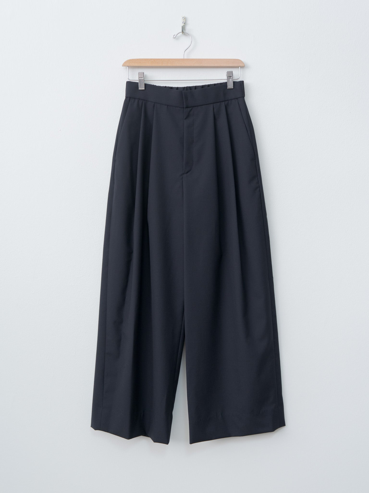 Wool Tropical Wide Easy Pants - Navy - 1