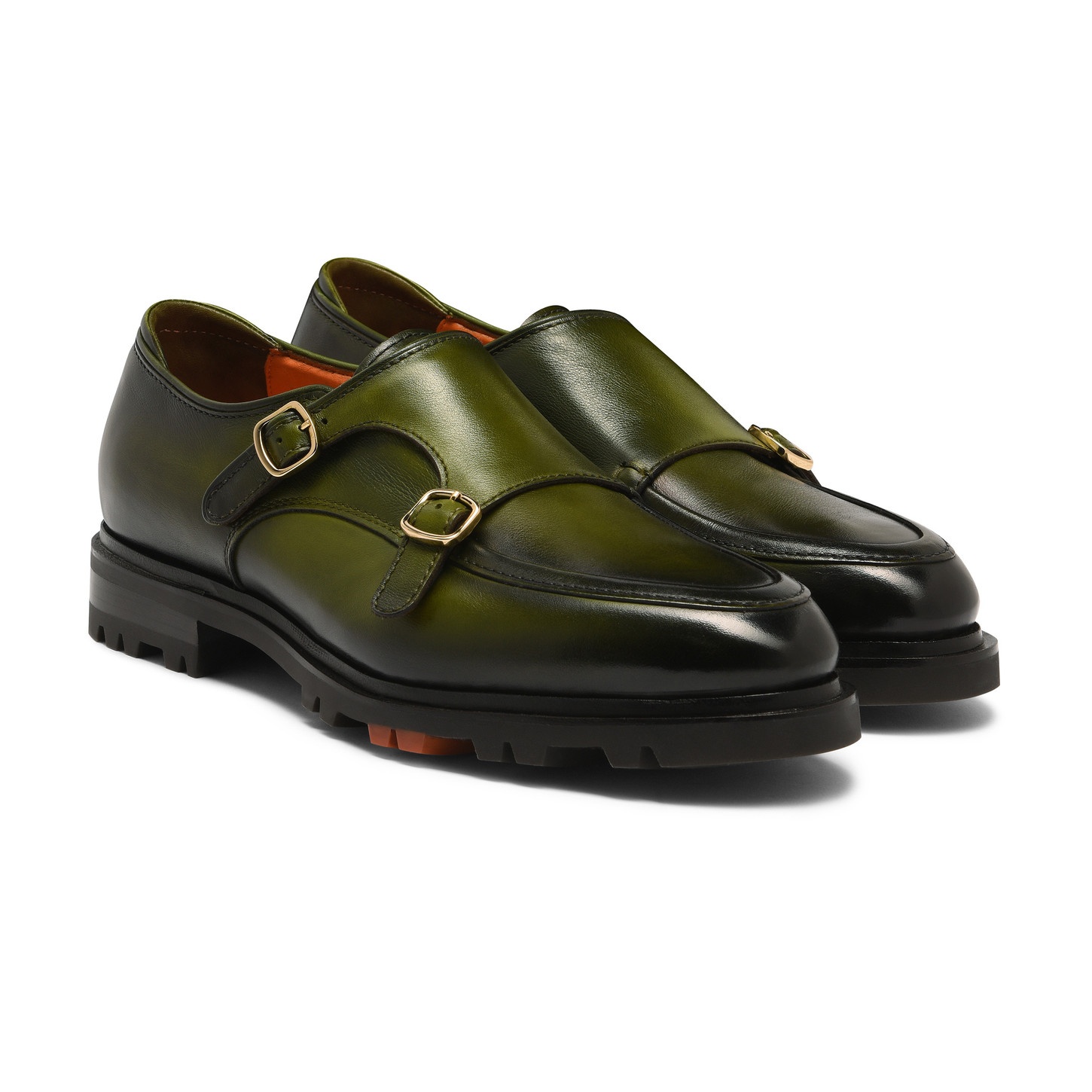 Men's green leather double-buckle shoe - 3