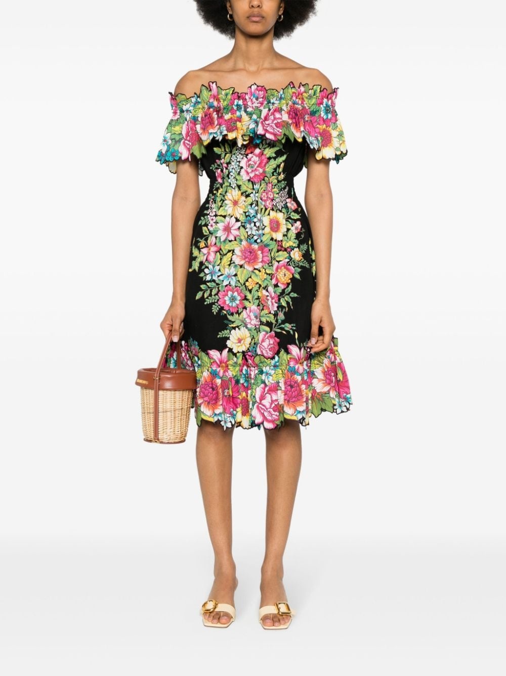 floral-print off-shoulder cotton dress - 2
