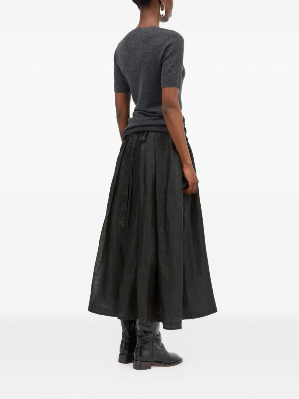 Nova Light Ramie pleated wrap midi skirt - 3