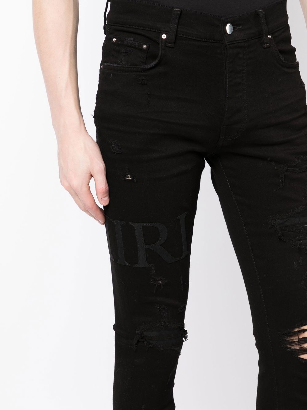 ripped-knee logo-print skinny jeans - 5