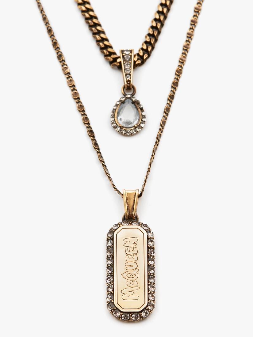 Mcqueen Graffiti Pave Necklace in Antique Gold - 2